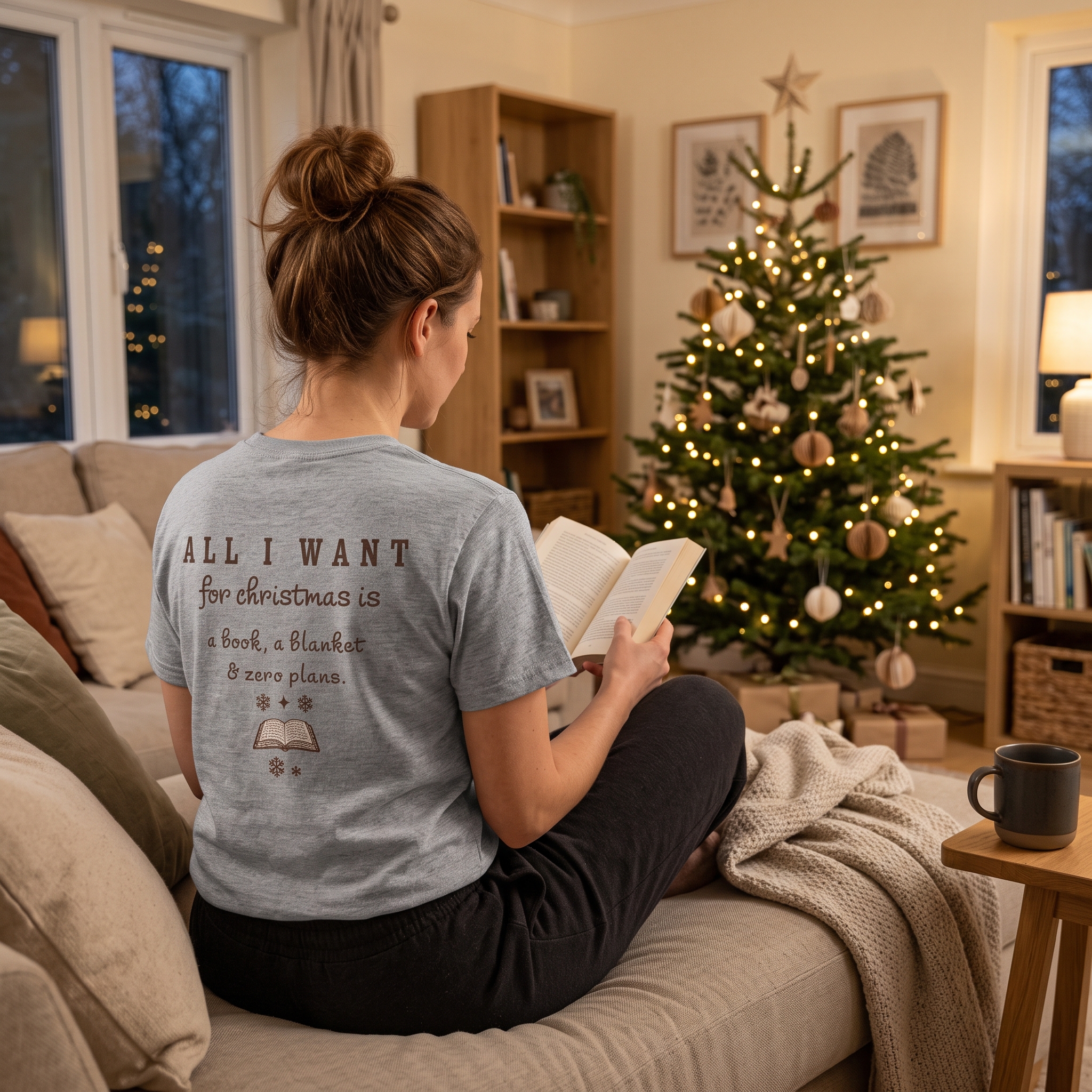Book Lover Christmas T-Shirt – A Book, a Blanket & Zero Plans - Image 4