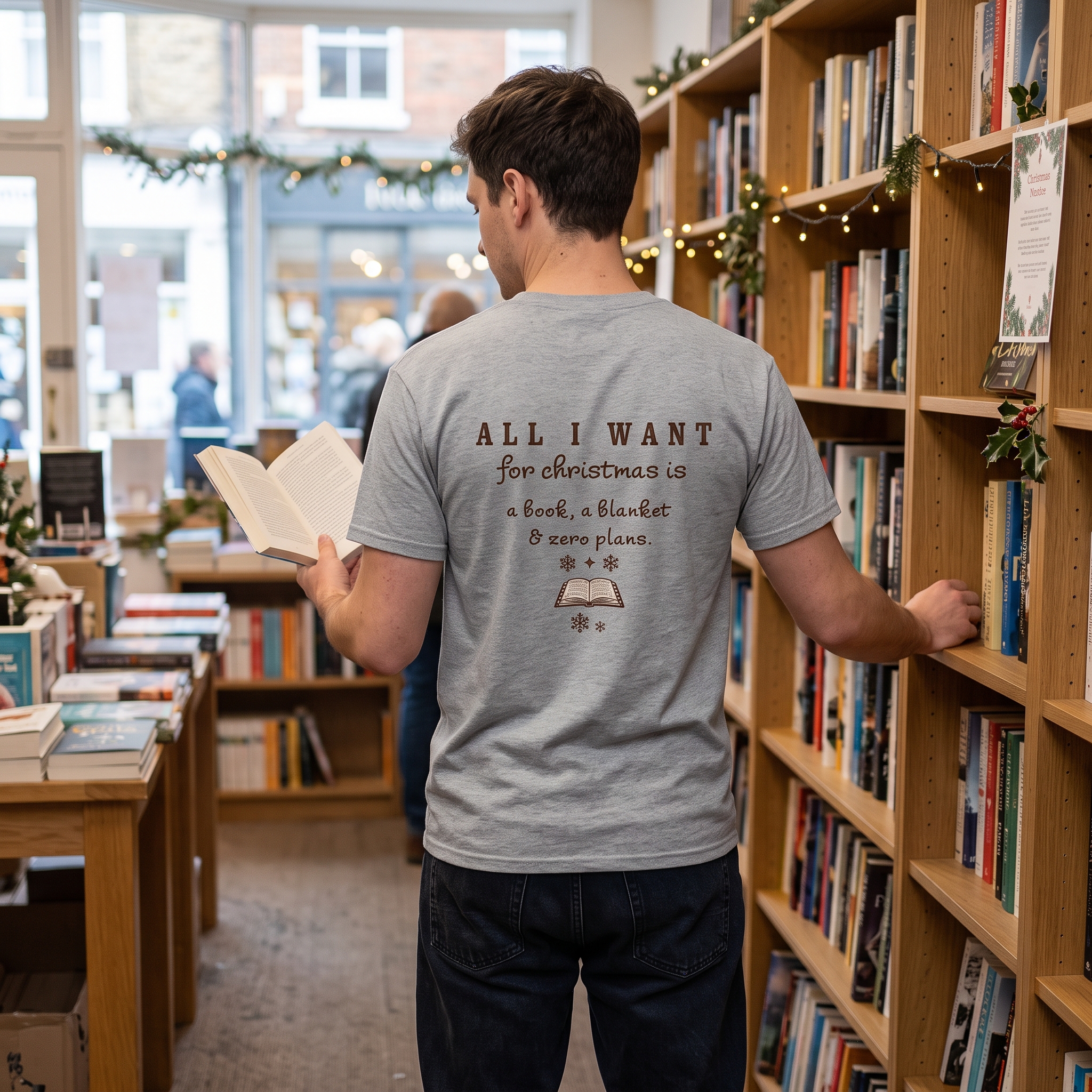 Book Lover Christmas T-Shirt – A Book, a Blanket & Zero Plans - Image 2